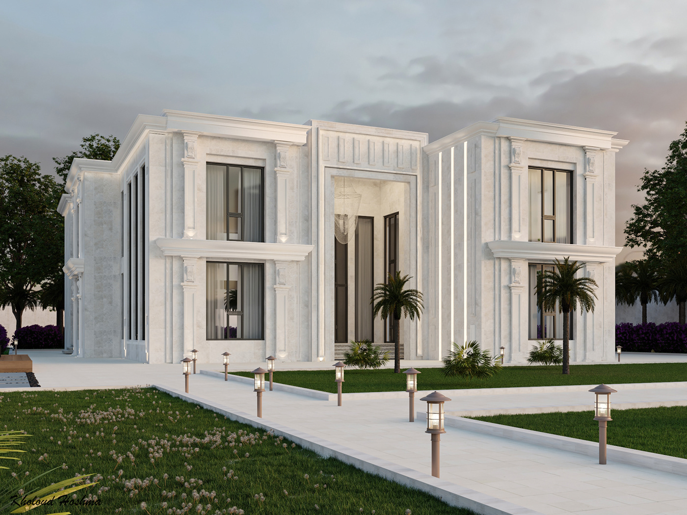 architecture Render 3ds max vray visualization luxury Villa exterior stone Landscape