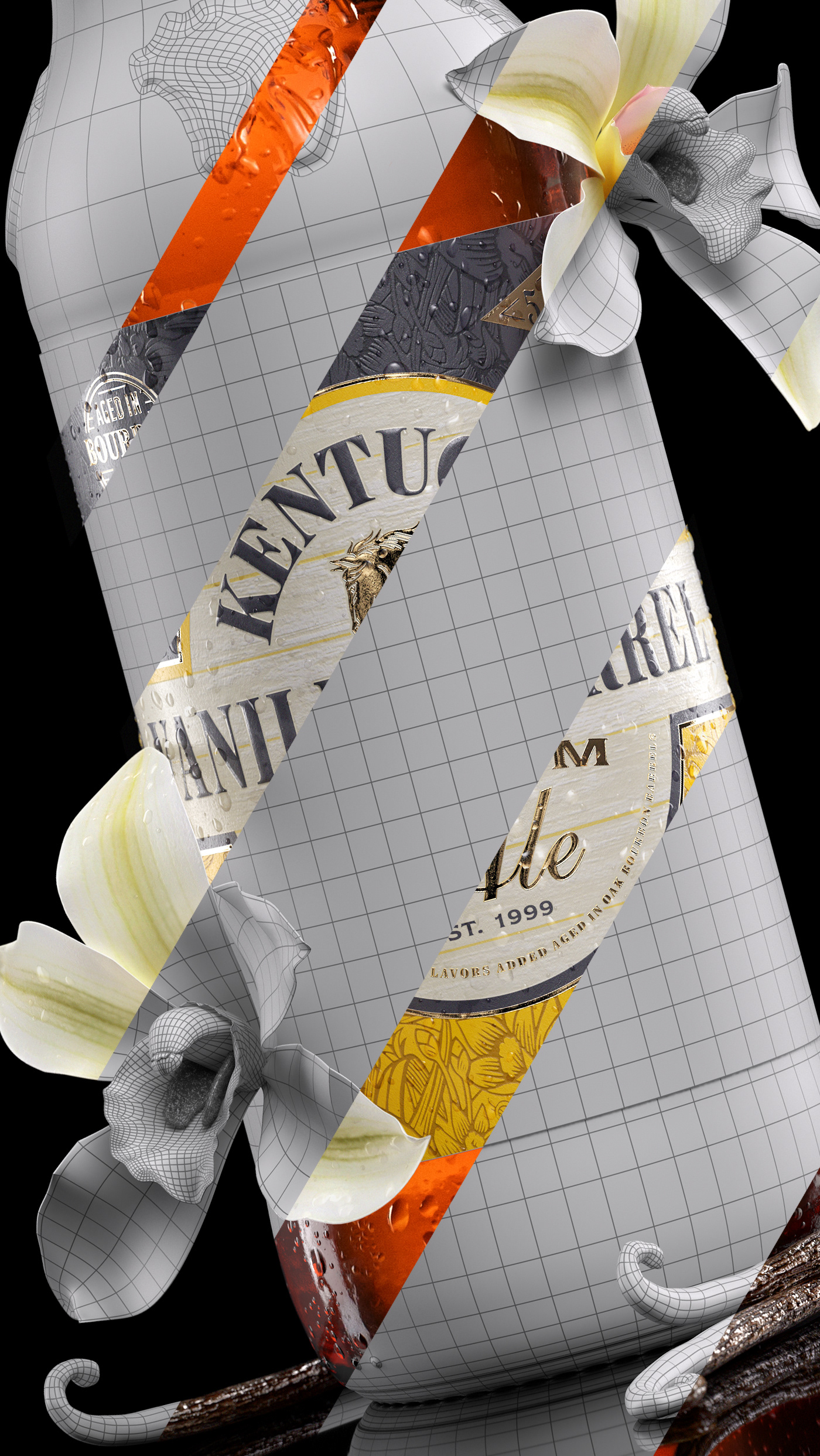 3D 3d bottle alcohol beer beer label beverage CGI rendering Vanilla Flower vanilla