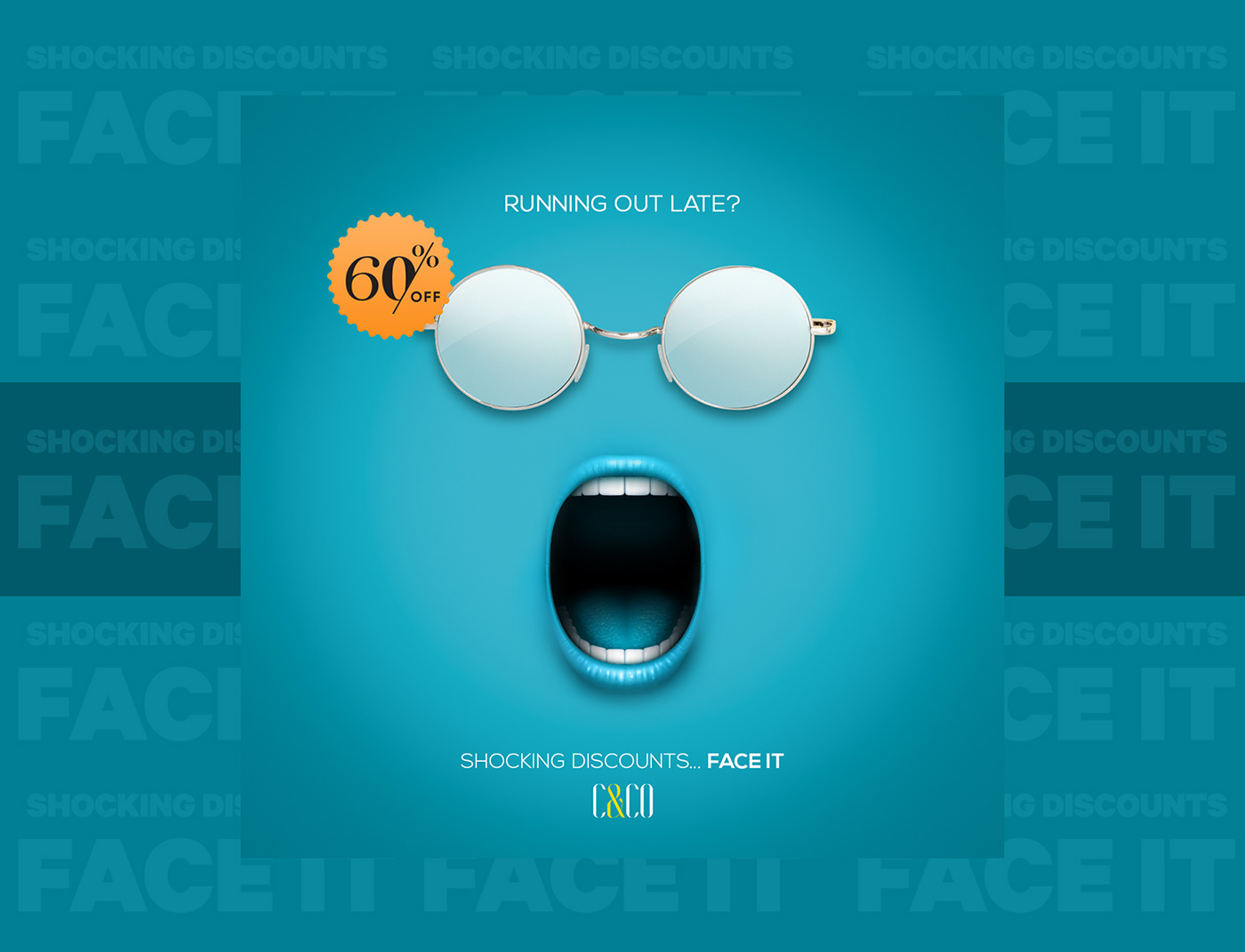 Advertising  ILLUSTRATION  Black Friday C&CO creative shocking discounts face it glasses Mouth social media