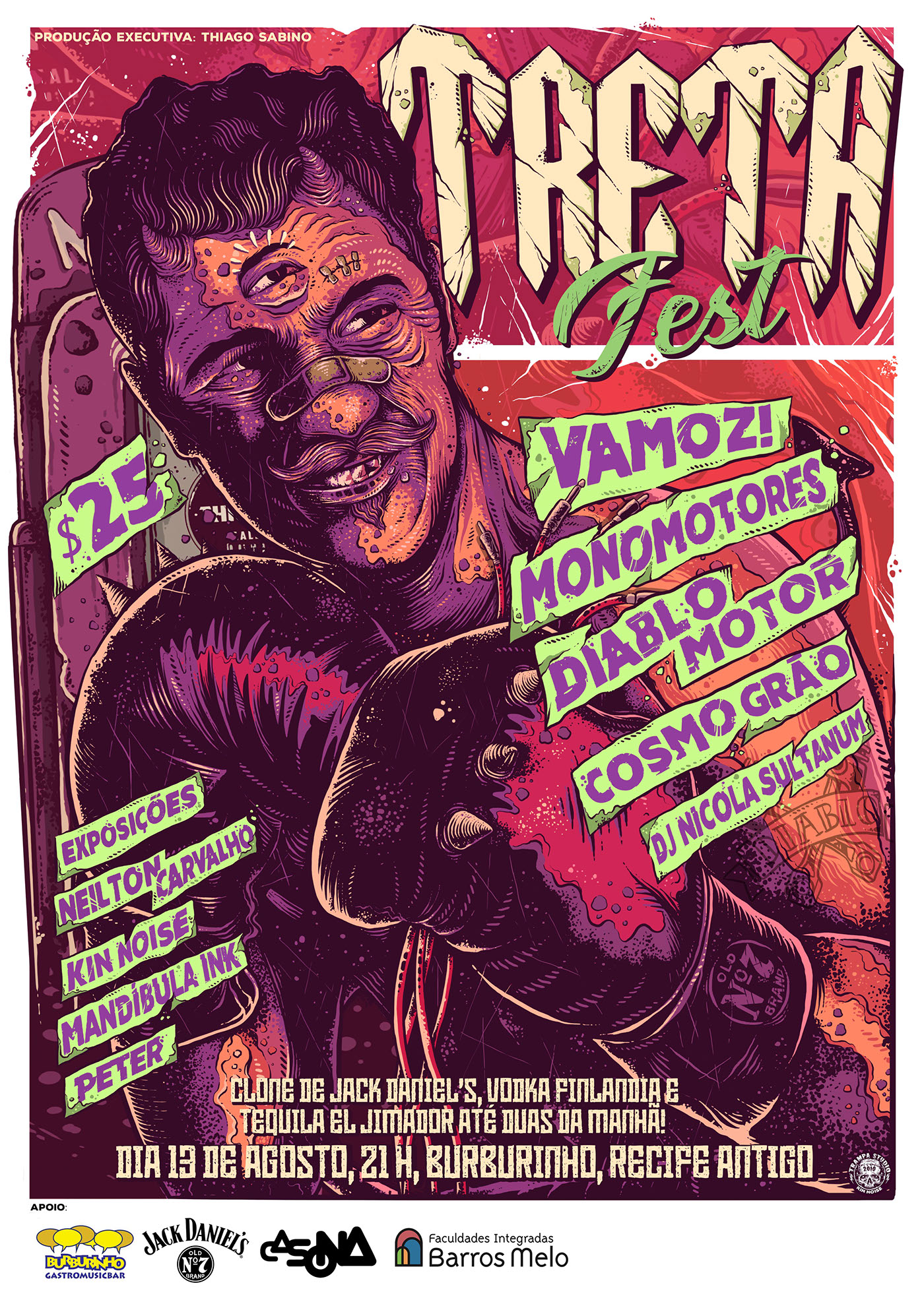 Poster Treta Fest ilustração por Kin Noise / Trampa studio #stoner #recife #rocknroll #expo #ilustração #trampastudio #lowbrow #tretafest #devil #artwork #wacom #poster #vintage #retro