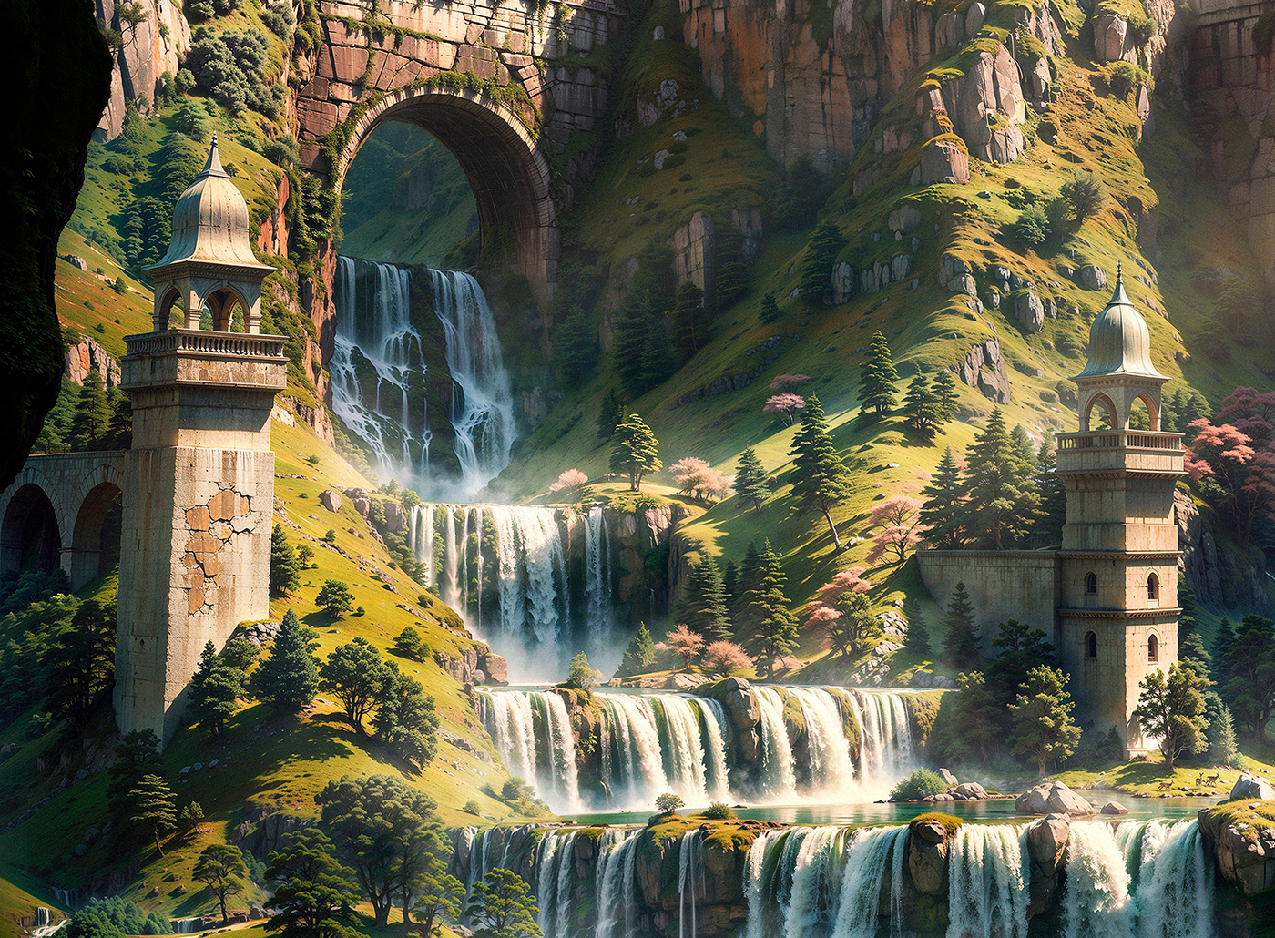 Lord of the rings the Hobbit gandalf wizard fantasy ruins abandoned Waterfalls Tolkien Ancient City