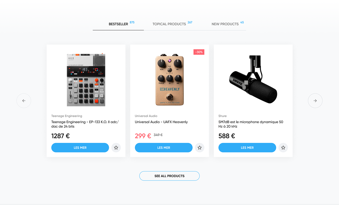 online store shop Ecommerce Web Design  music instrument store design UI/UX cart Musician Instrument Shop