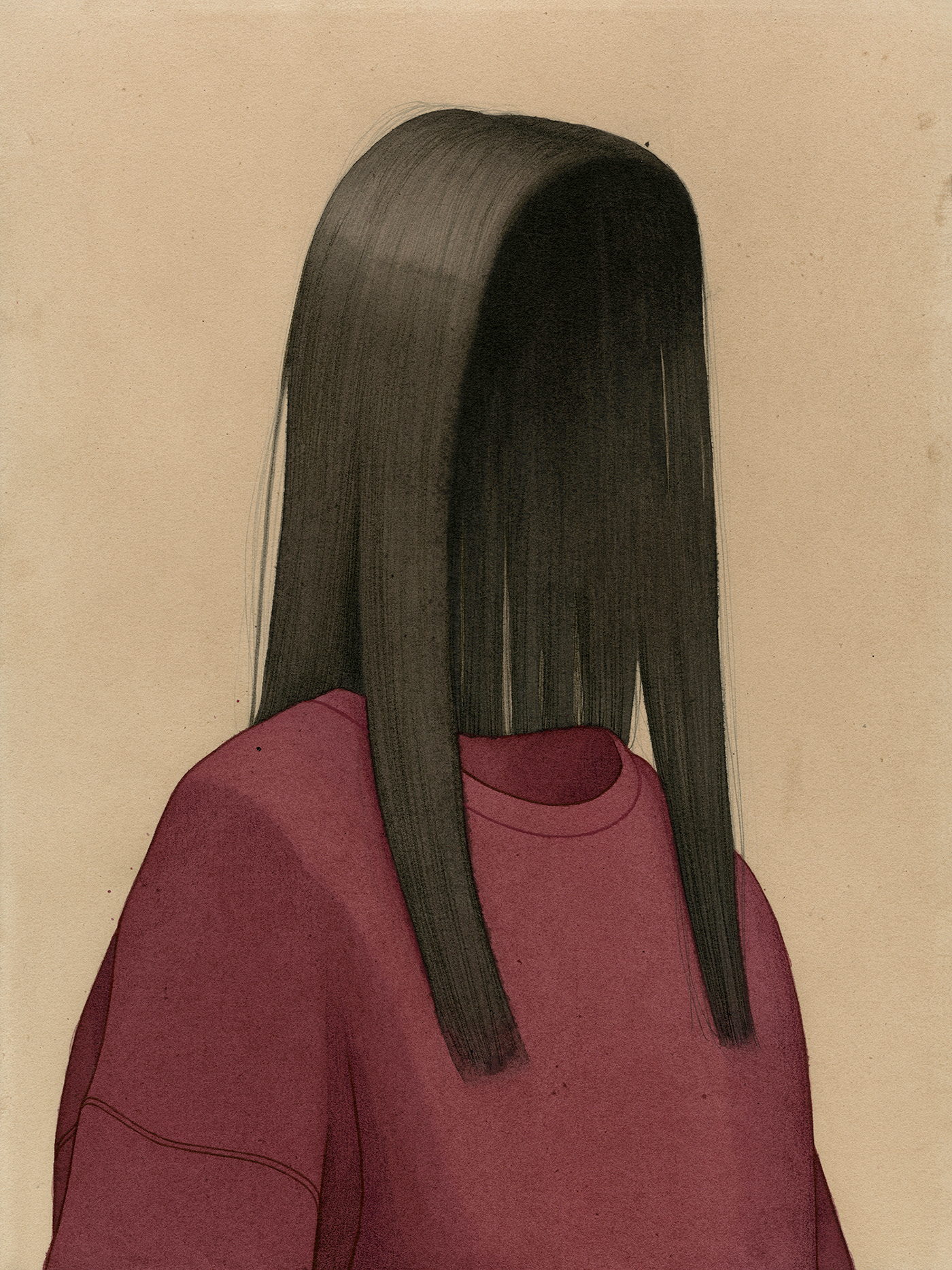 androgynous Asian hair asian portrait noface negative space painting   fine art hair pattern