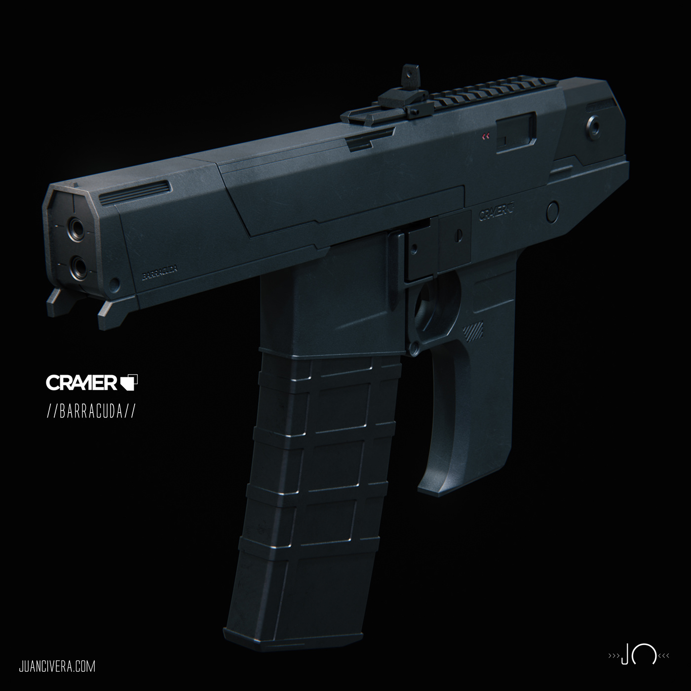 Weapon uzi Colt katana knife Juan Civera Cyberpunk Sci Fi CGI 3D