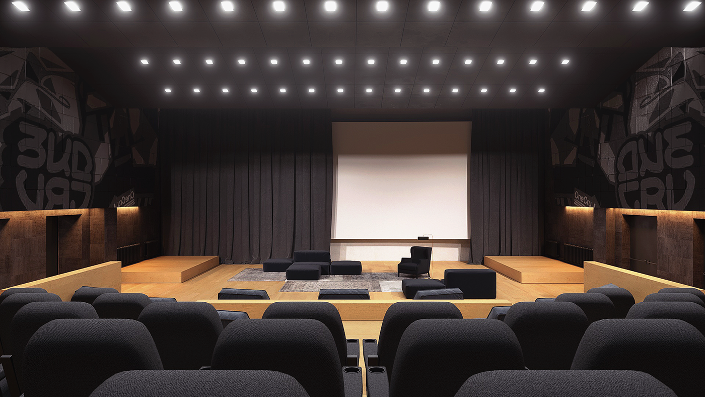 Office Cinema coworking design auditorium reuse science Minimalism geometry