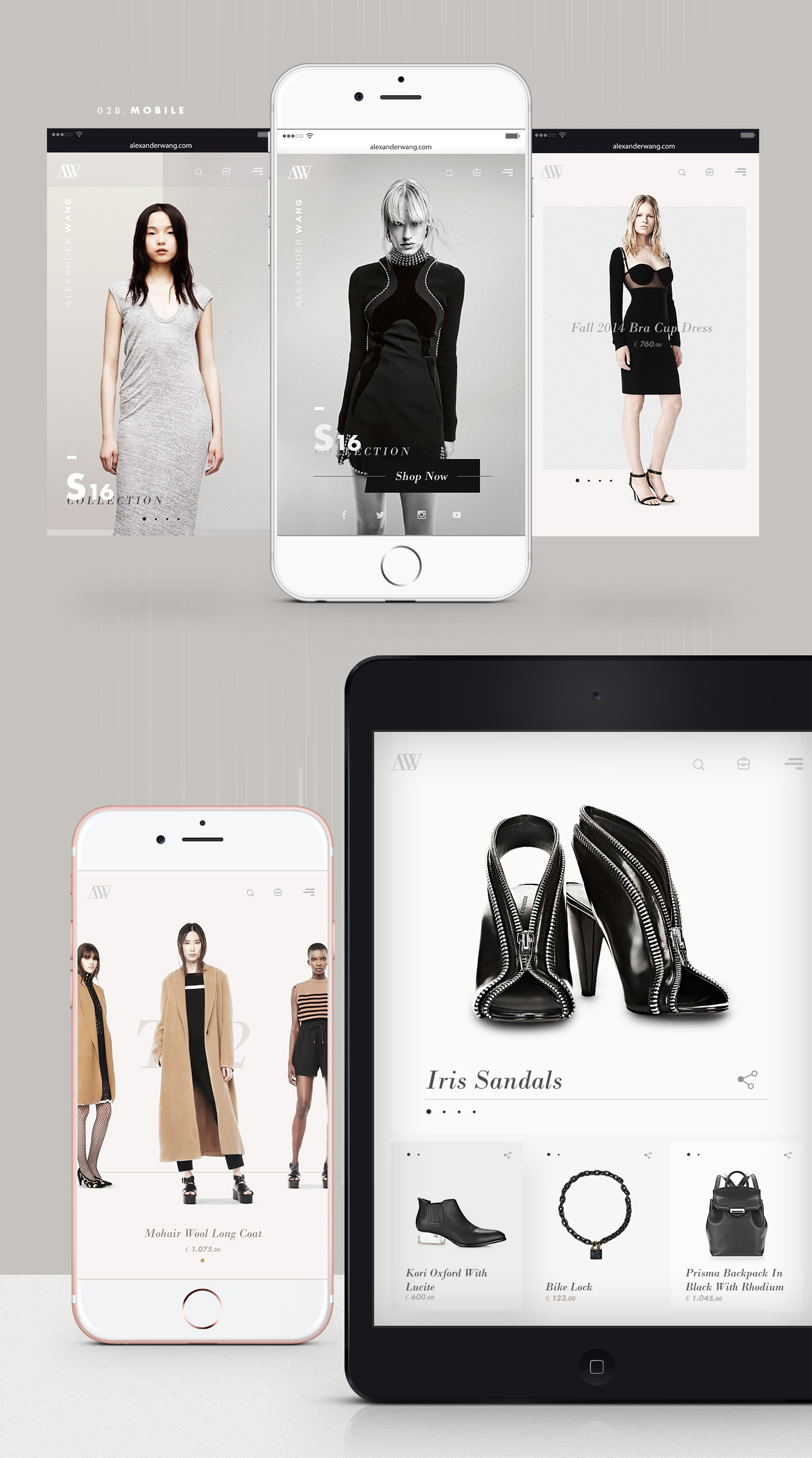 Web design UI ux alexander wang Ecommerce e-commerce trend Clothing mobile models Responsive grid