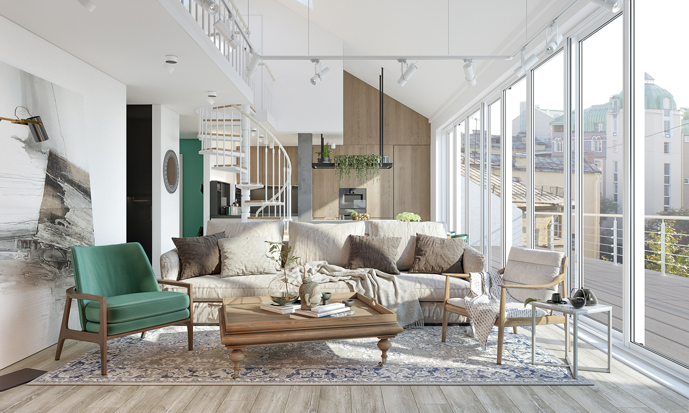 living room design Scandinavian windows eclectic kitchen library doubledecker spiralstaircase