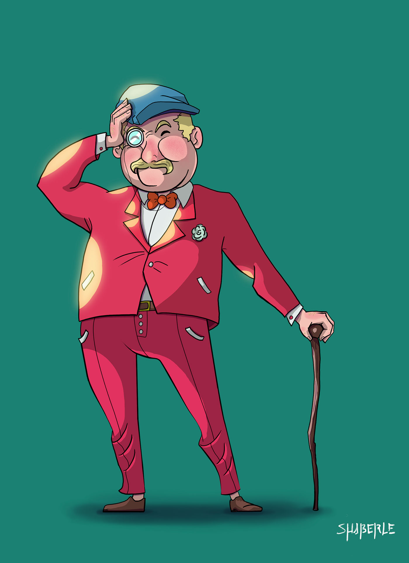 england Monocle tie walking stick Character design 