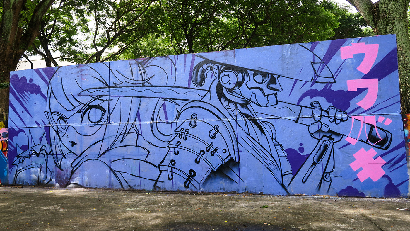 anacathie freakyfir studiomoonchild anime graffiti comic art Graffiti manga graffiti Mural singapore graffiti Street Art 