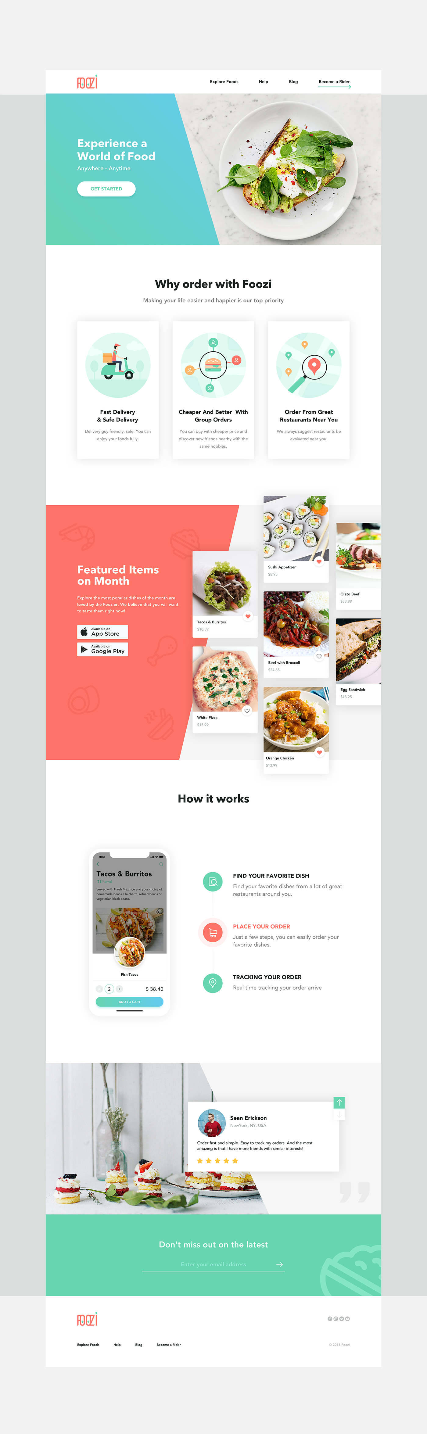 Foozi delivery restaurant Food  coloful landingpage payment Order