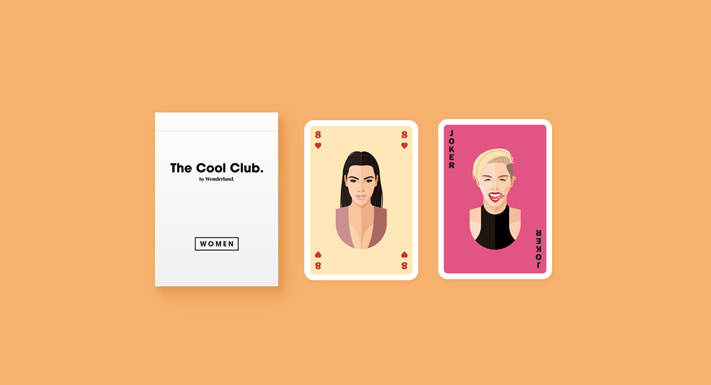 Coolclub refreshh illustrations cards cardgame women famous design deck hearts diamonds clubs spades wonderland