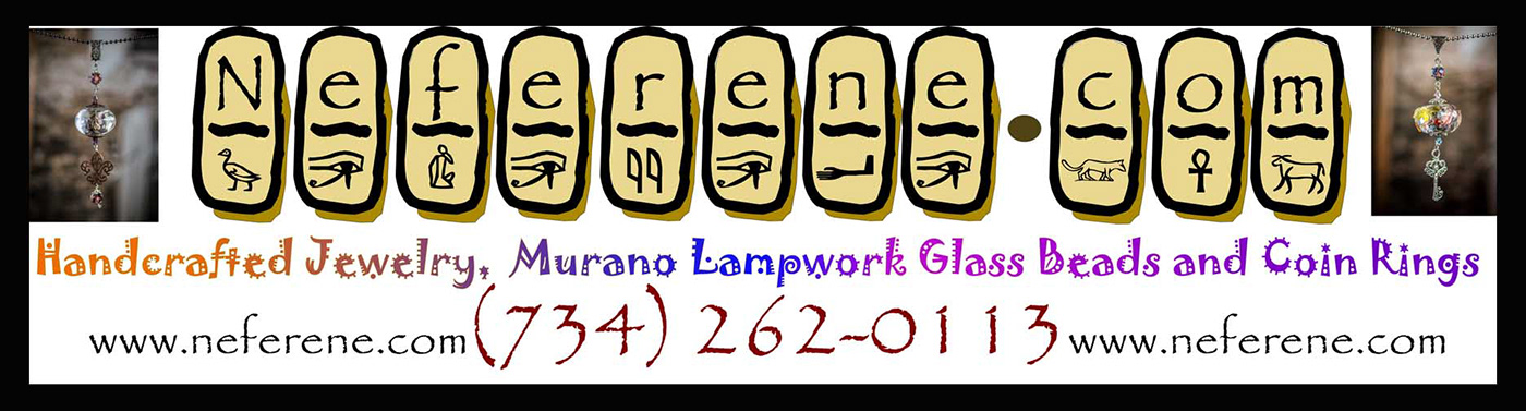 banner egyptian Hieroglyphics jewelry lampwork social media tradeshow Website