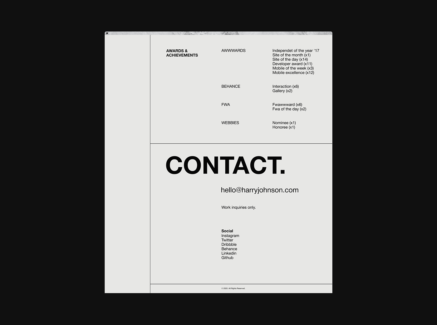 black black and white design interacvtive minimal motion portfolio typography   Website White