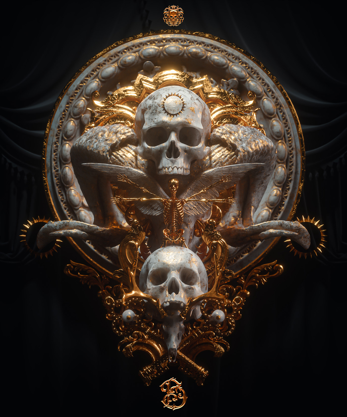 billelis 3D ILLUSTRATION  neon Cyberpunk demon skull gothic octane cinema 4d