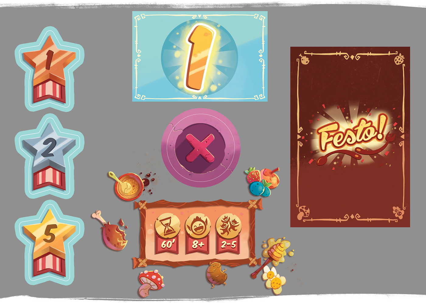 board game Visual Development ILLUSTRATION  cartoon fantasy Character design  game design  2D colorful Food 