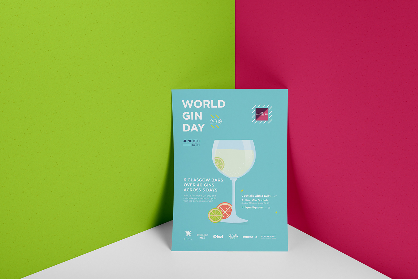 graphic design  ILLUSTRATION  Colourful  gin flyers
