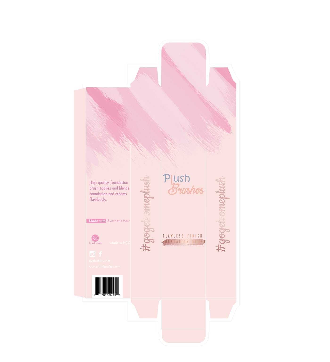 FOUNDATION BRUSH Cosmetic pink Rose Gold elegant paint strok modern Packaging sleek