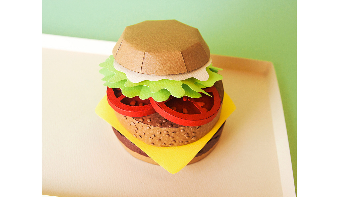 paper paper art paper design set design  handmade ILLUSTRATION  hamburger Shake Shack Food  ArtDirection