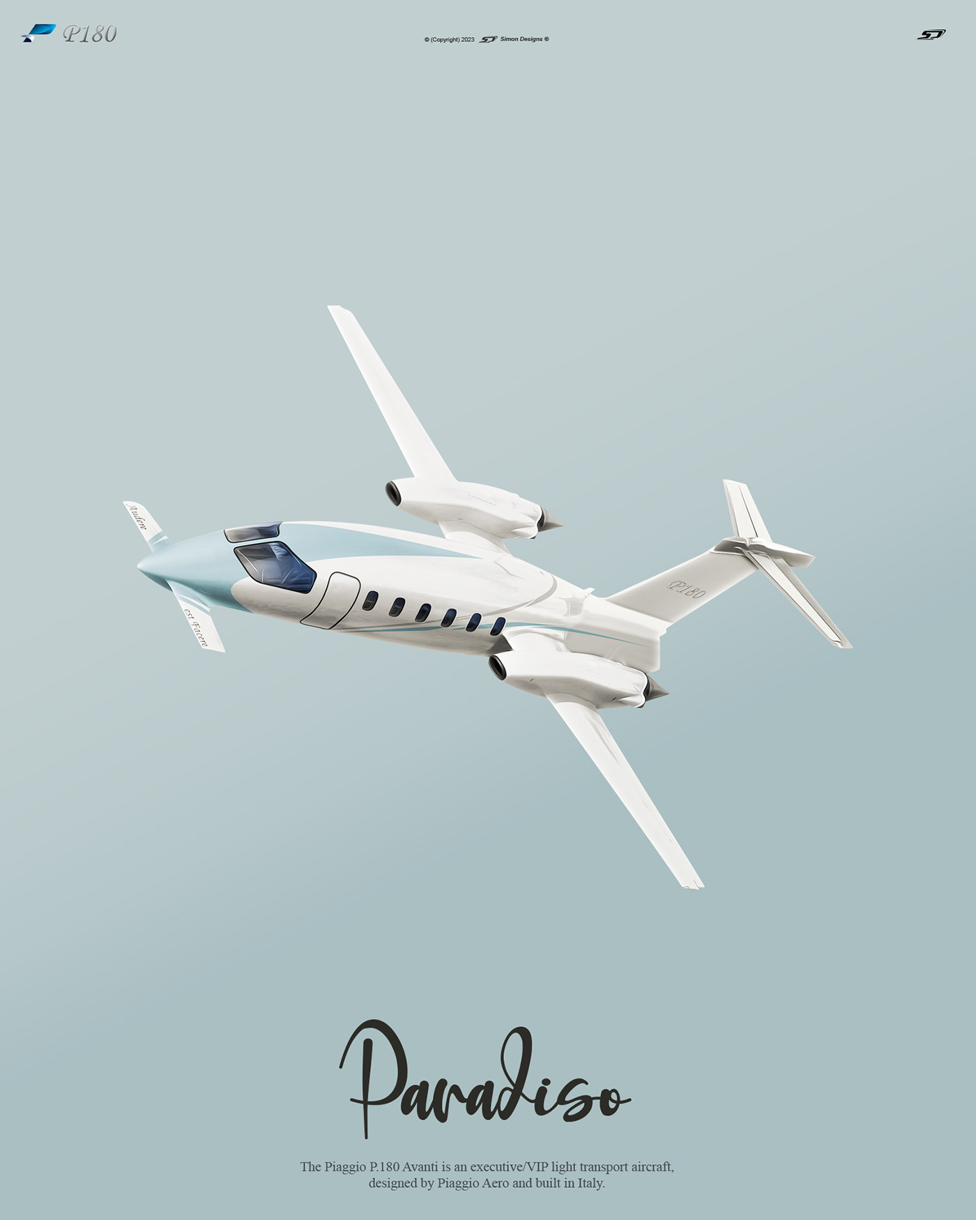 Simon Designs designer Aeroplane Private Jet aviation design avanti evo aviation graphics paradise design piaggio p180