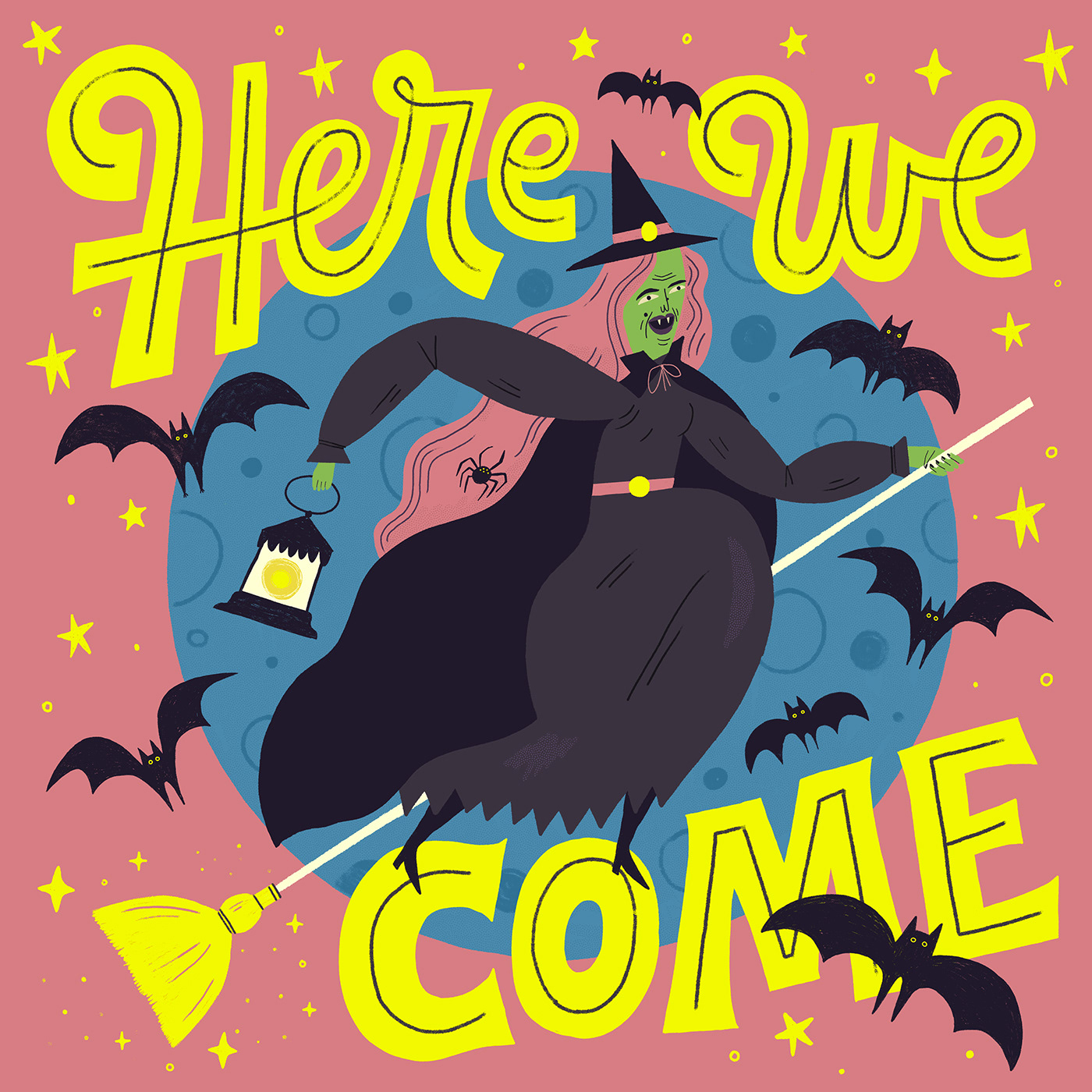 lettering ILLUSTRATION  witch Halloween Bats Fall autumn typography   Illustrator