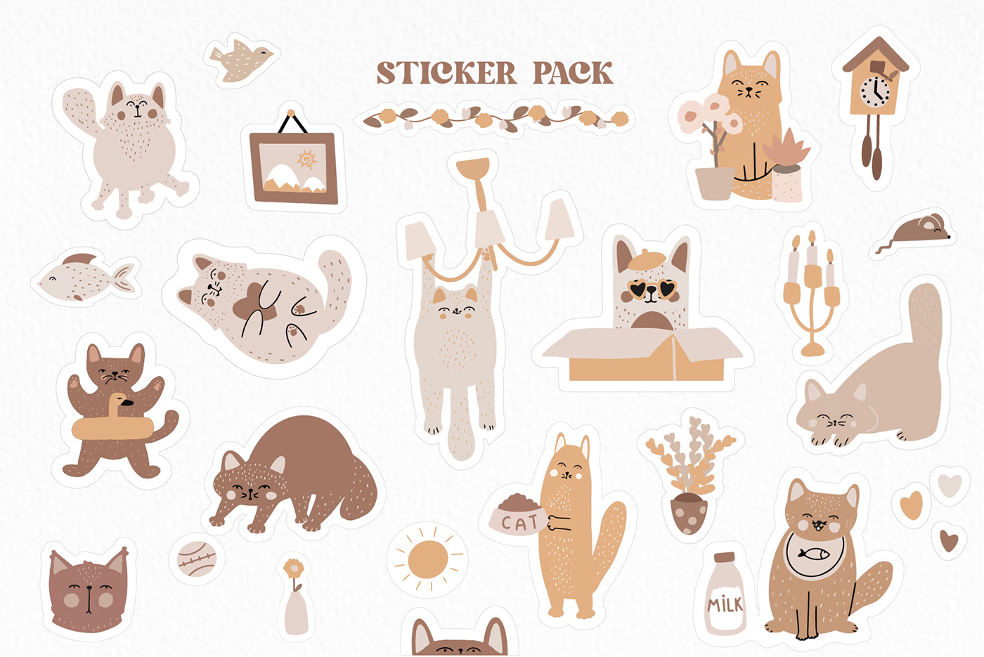 cats creative market Drawing  hand-drawn ILLUSTRATION  pattern print Procreate stickers vector