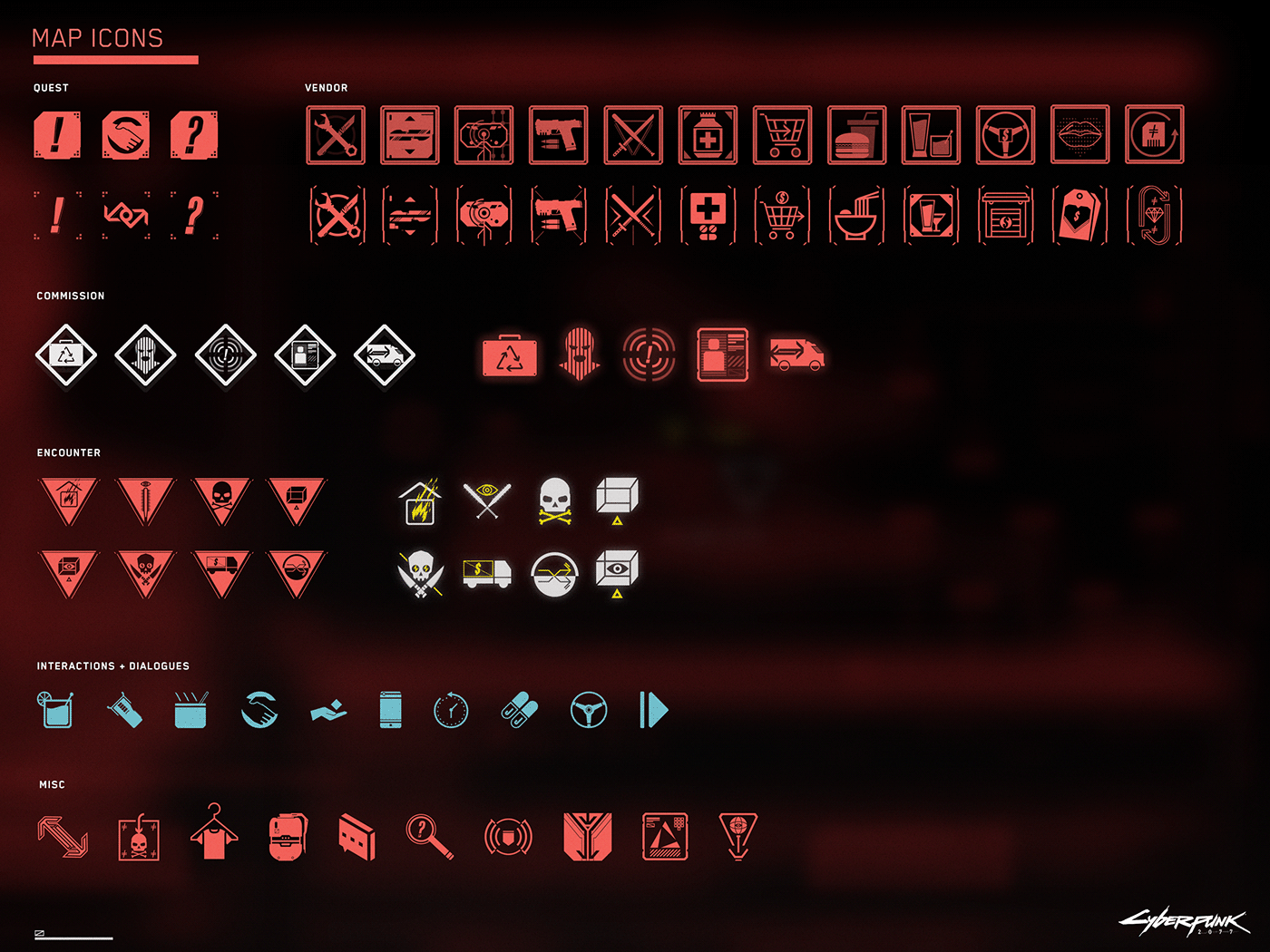 CD Projekt RED Cyberpunk cyberpunk 2077 Gaming iconography icons minimal UI ux vector