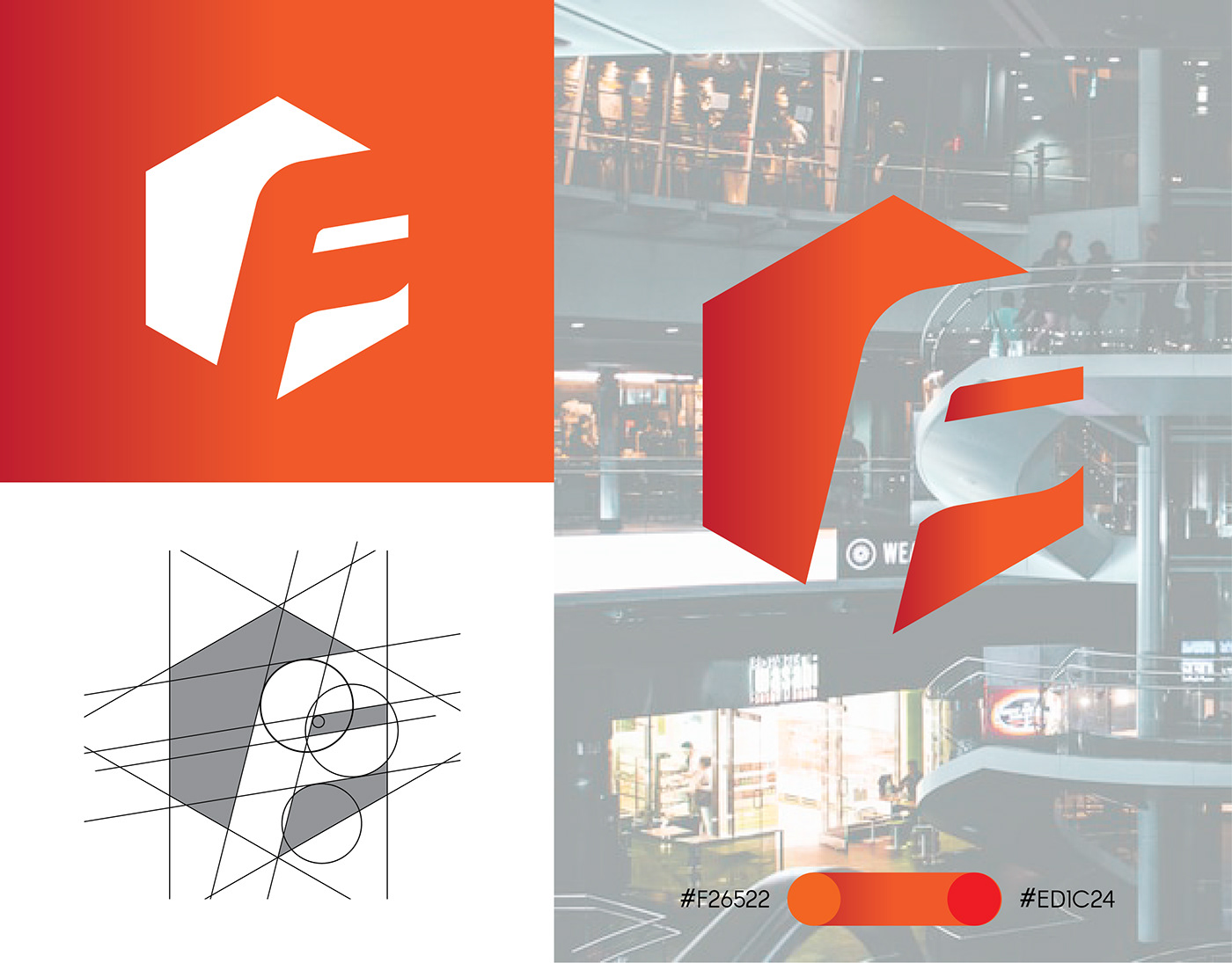 adobe illustrator design gradient hexagon logo modern 3d logo F Letter letter F negative space