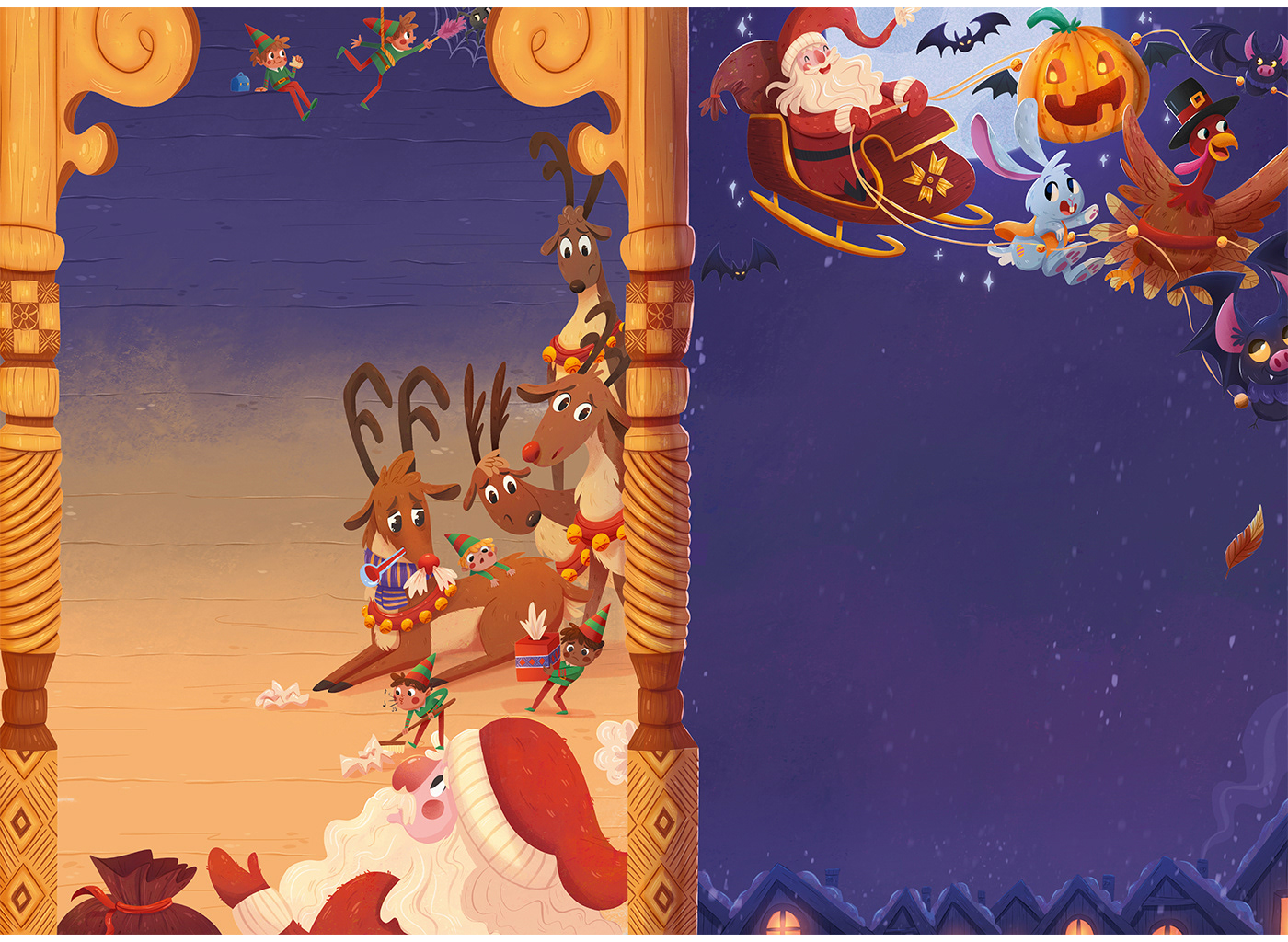 Christmas reindeer magazine editorial kidlit children illustration Picture book elves Magic  