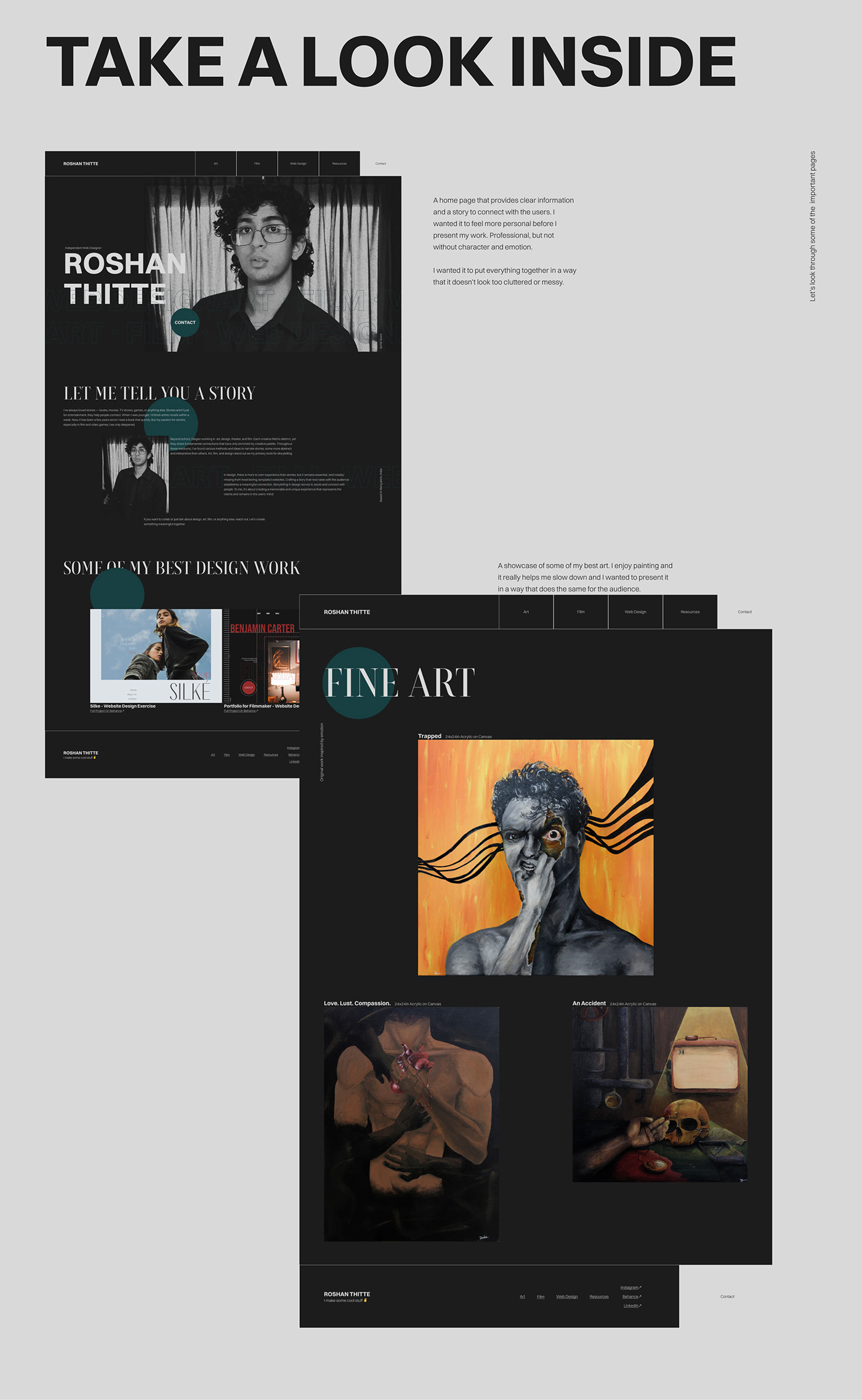 A breakdown of the Home and Fine Art pages.