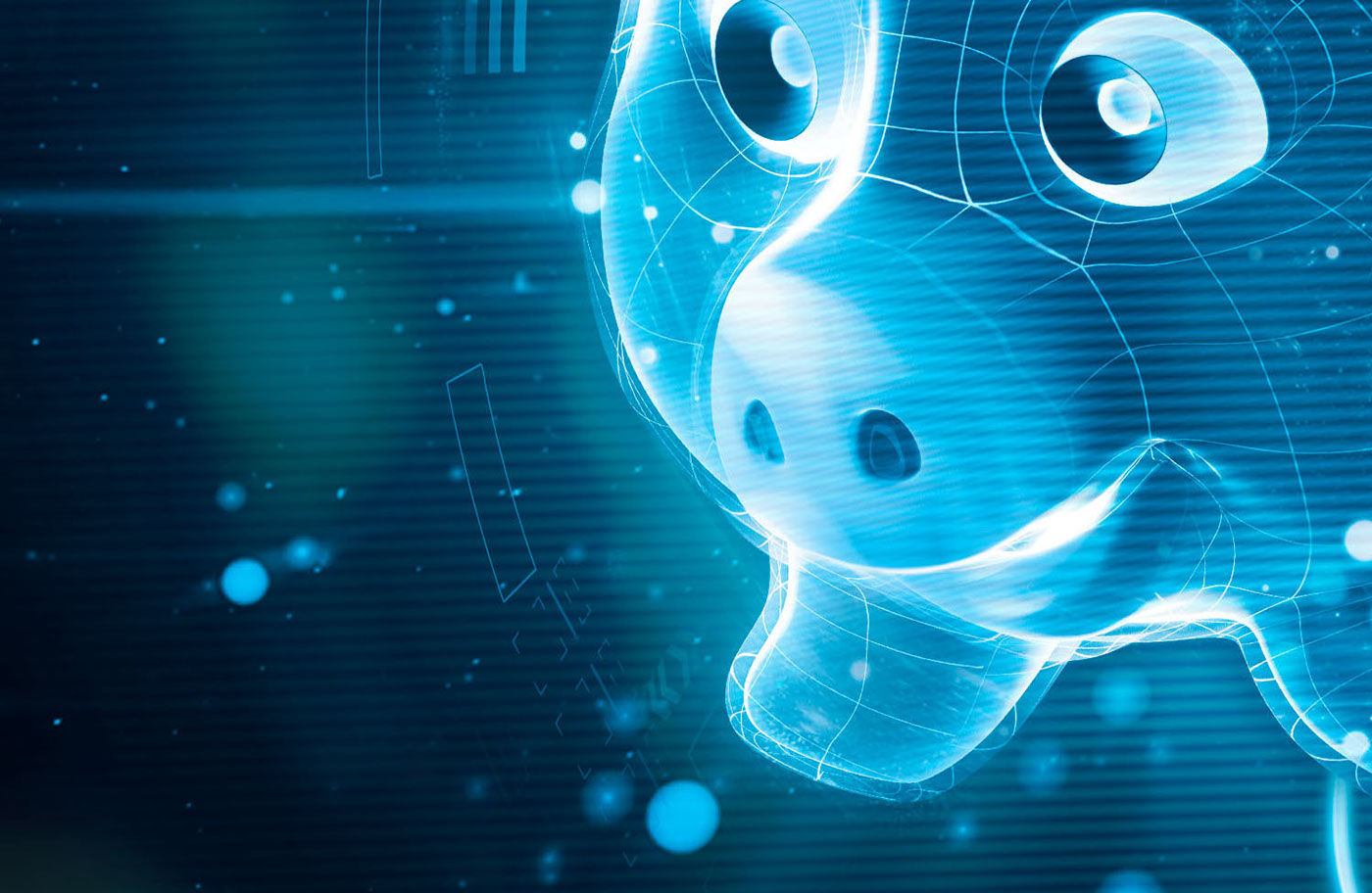 pig futuristic piggy bank retouch CGI cofre hologram