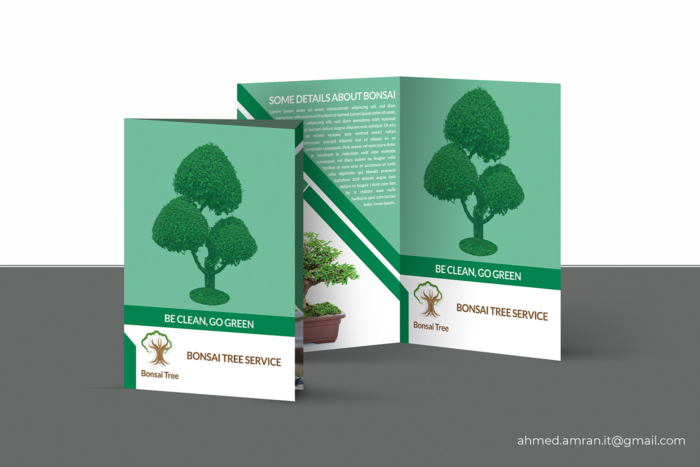 brochure brochure design design Nature bomsai green bonsai tree bi-fold brochure design