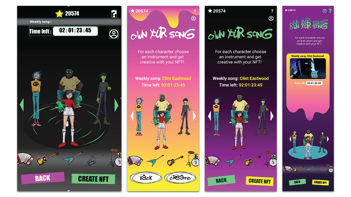gorillaz nft app design UI/UX Mobile app music app