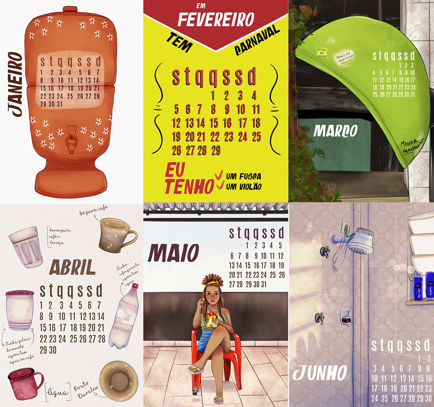calendar digital illustration Procreate Brazil Brasil brazil aesthetic calendario graphic design  impresso calendar design 2024 calendar 2024 design 2023 calendar