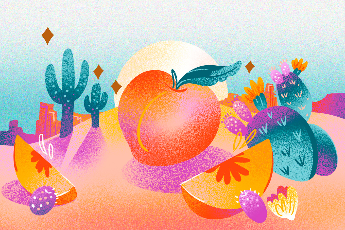 peach food illustration ILLUSTRATION  Packaging Fruit noise texture desert kombucha