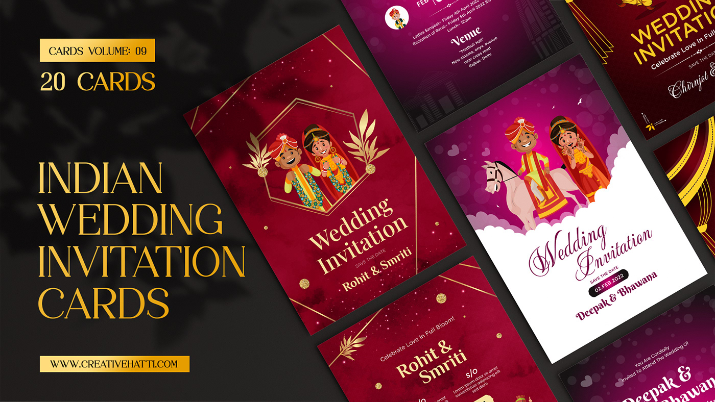 cartoon Character design  Digital Art  ILLUSTRATION  India INDIAN WEDDING CARD Invitation Card invitation design vector wedding cards