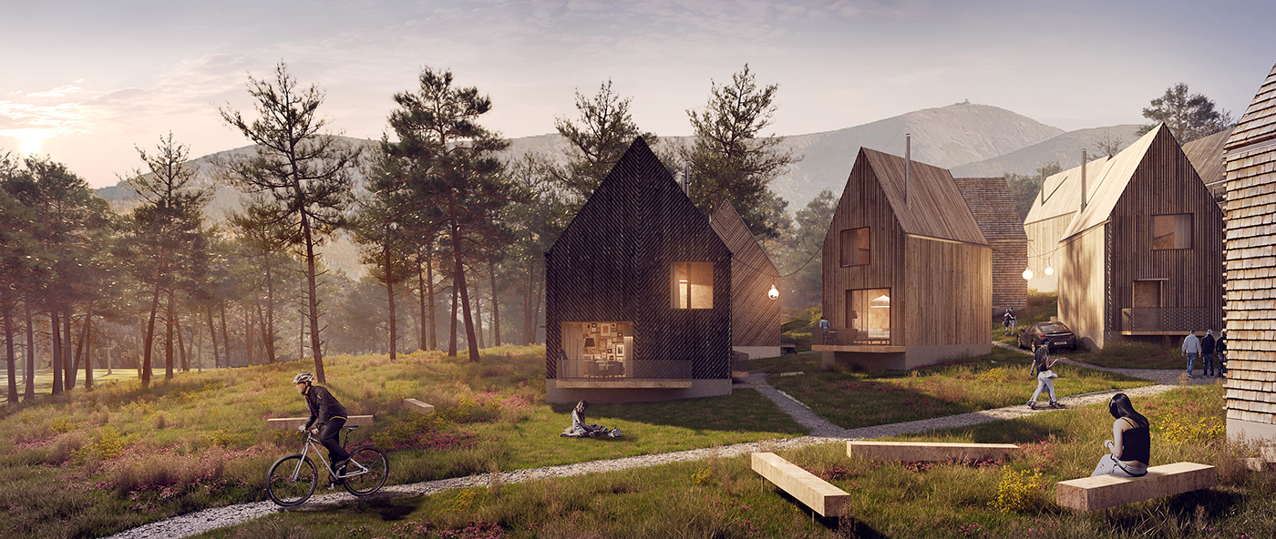 winter traditional Nature mountains Active architectural visualization wood Architectural competition awarded