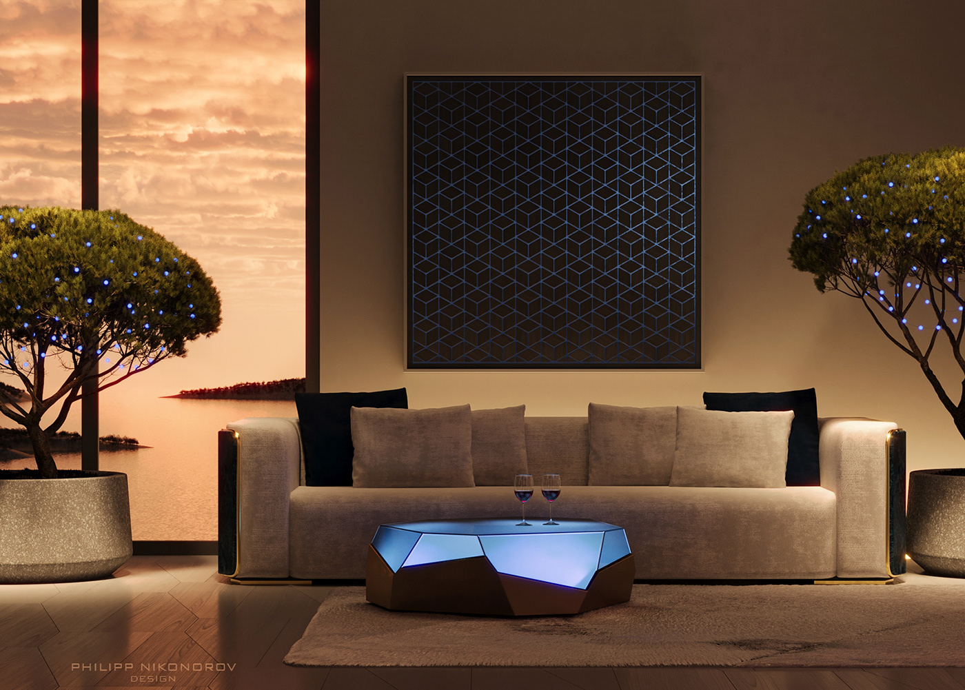 architecture artwork corona furniture design  geometric interior design  polygone Render triangle visualization