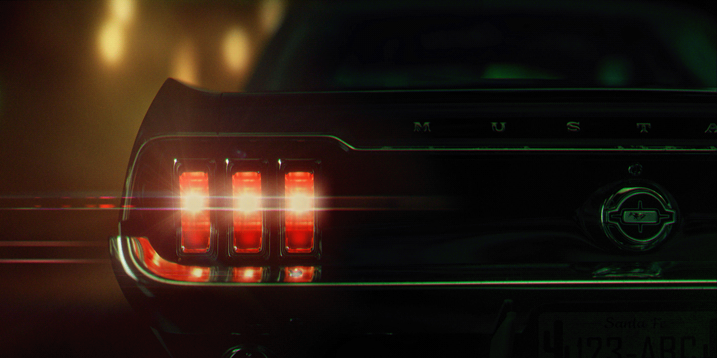 Render of the rear end of Ford Mustang in the night