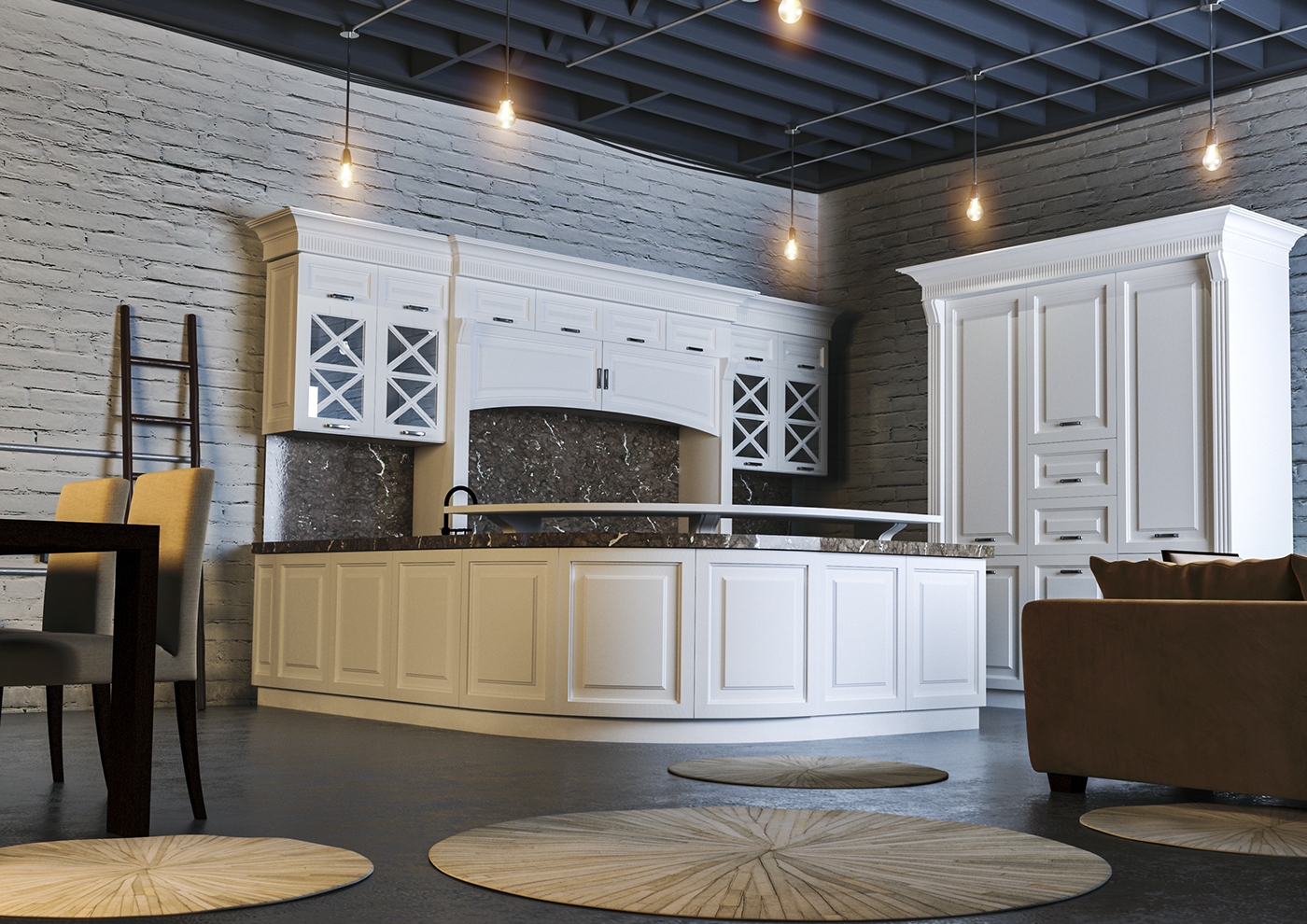 Interior design furniture corona Render 3D 3dsmax vray kitchen