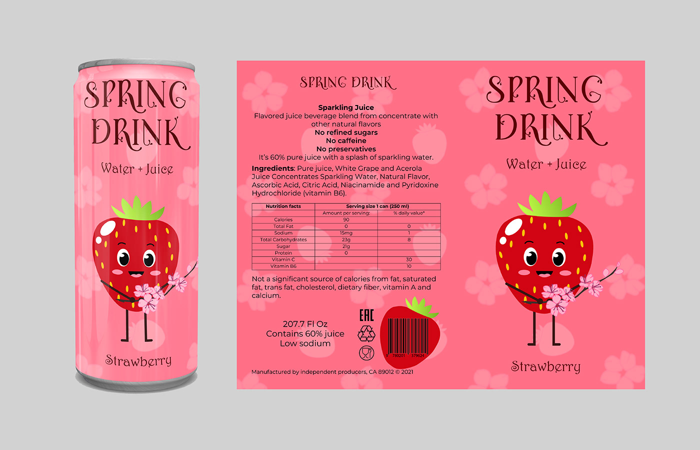 juice Packaging Fruit drink strawberry banana lime spring pattern springdrink