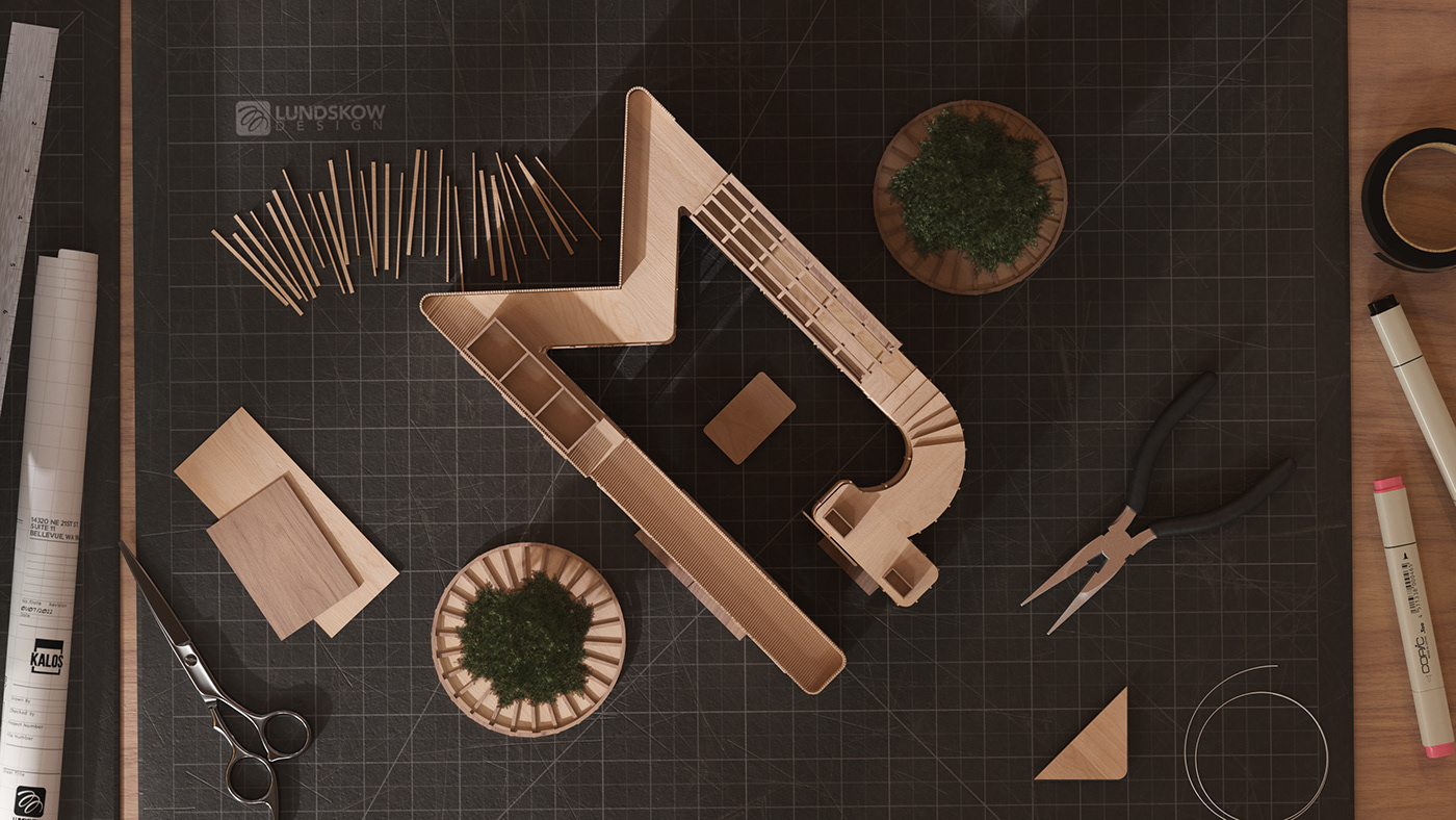 architecture 3D church house wood architect Miniature Interior realistic Blueprint