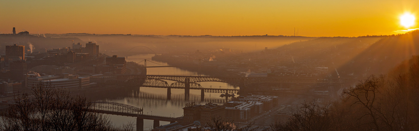 cityscape landscape photography Sunrise Pittsburgh usa sunburst sunlight