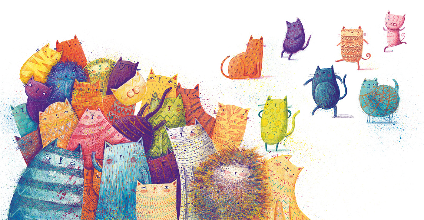 children's book picturebook Picture book kid's children cats Cat paint collage media