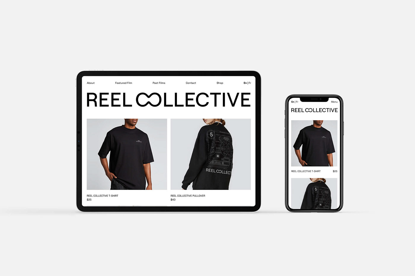 Reel Collective responsive web design in tablet and mobile devices.