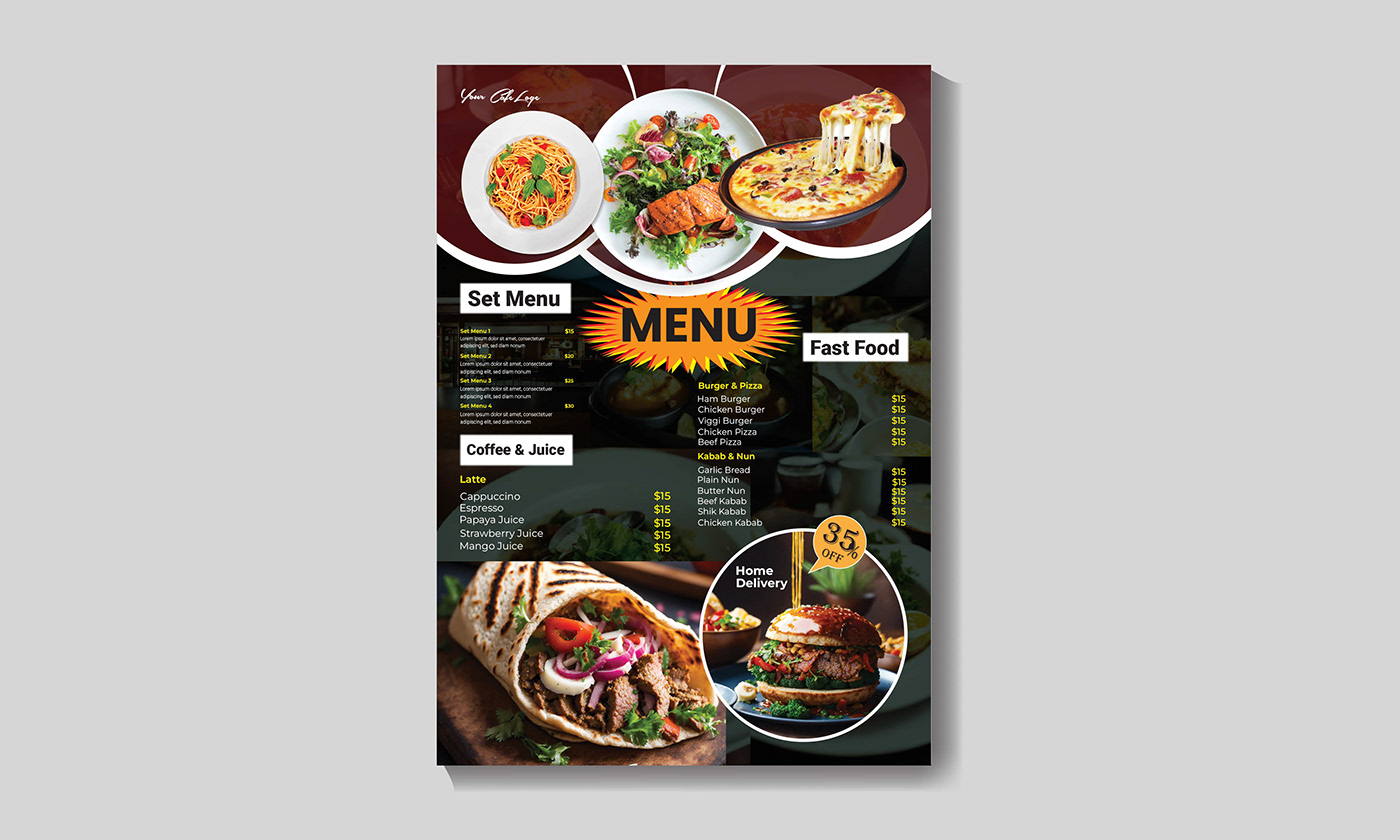 Food  restaurant menu cafe Coffee design Graphic Designer marketing   visual identity adobe illustrator