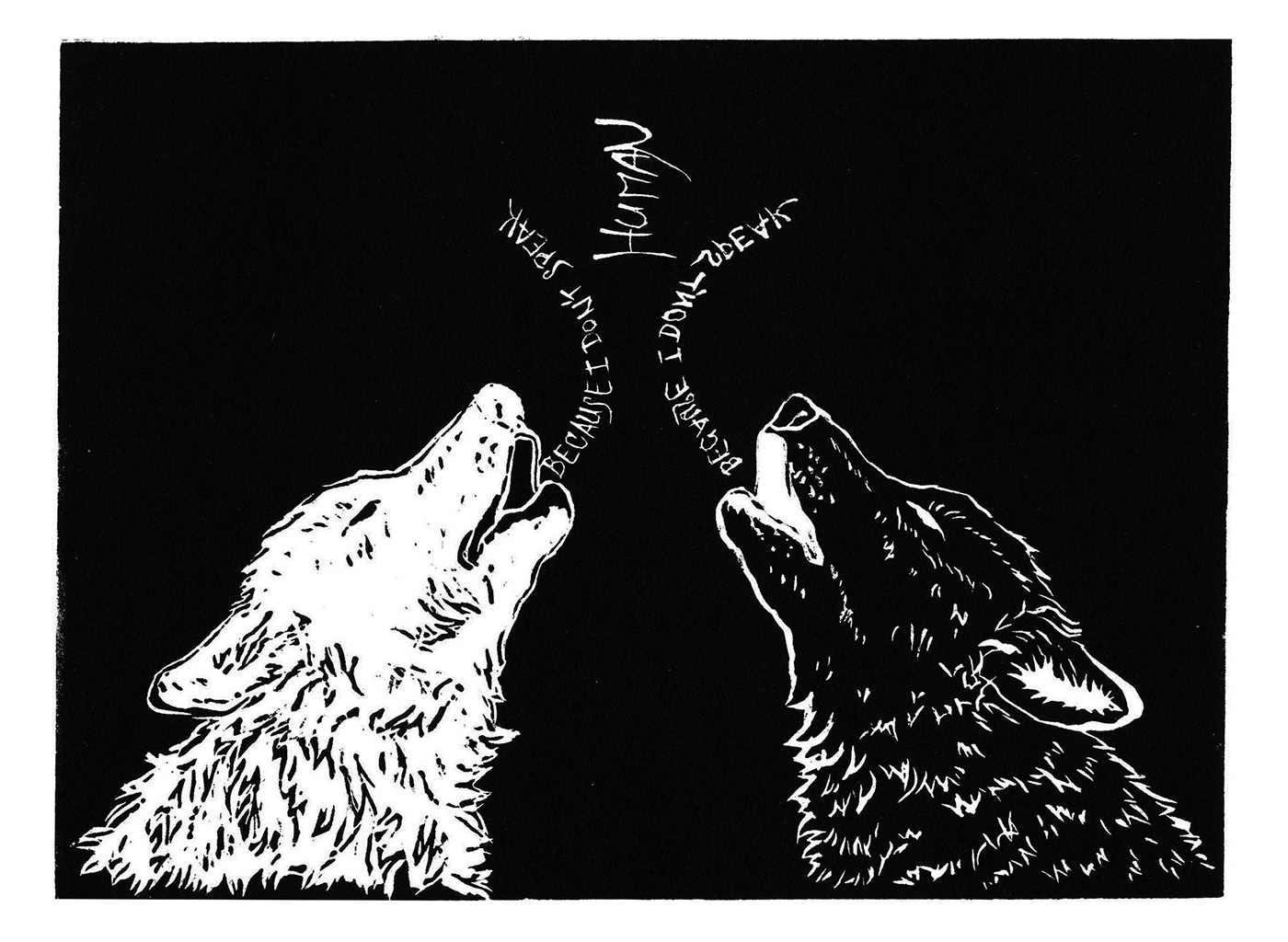 blackwhite wolfs song ILLUSTRATION  artwork linecut