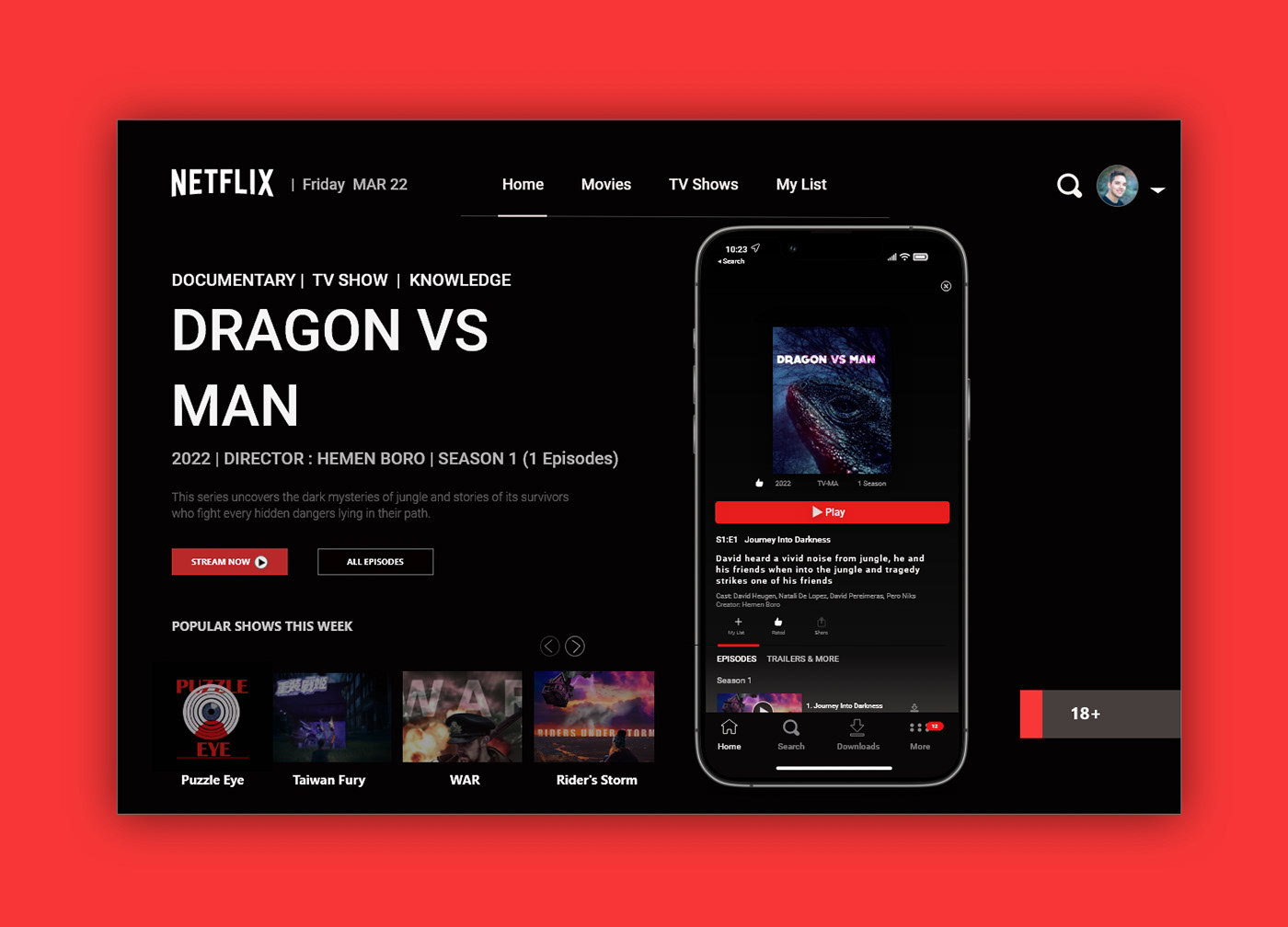Adobe XD app design app promotion landing page Netflix Netflix Clone redesign UI/UX user experience Web UI