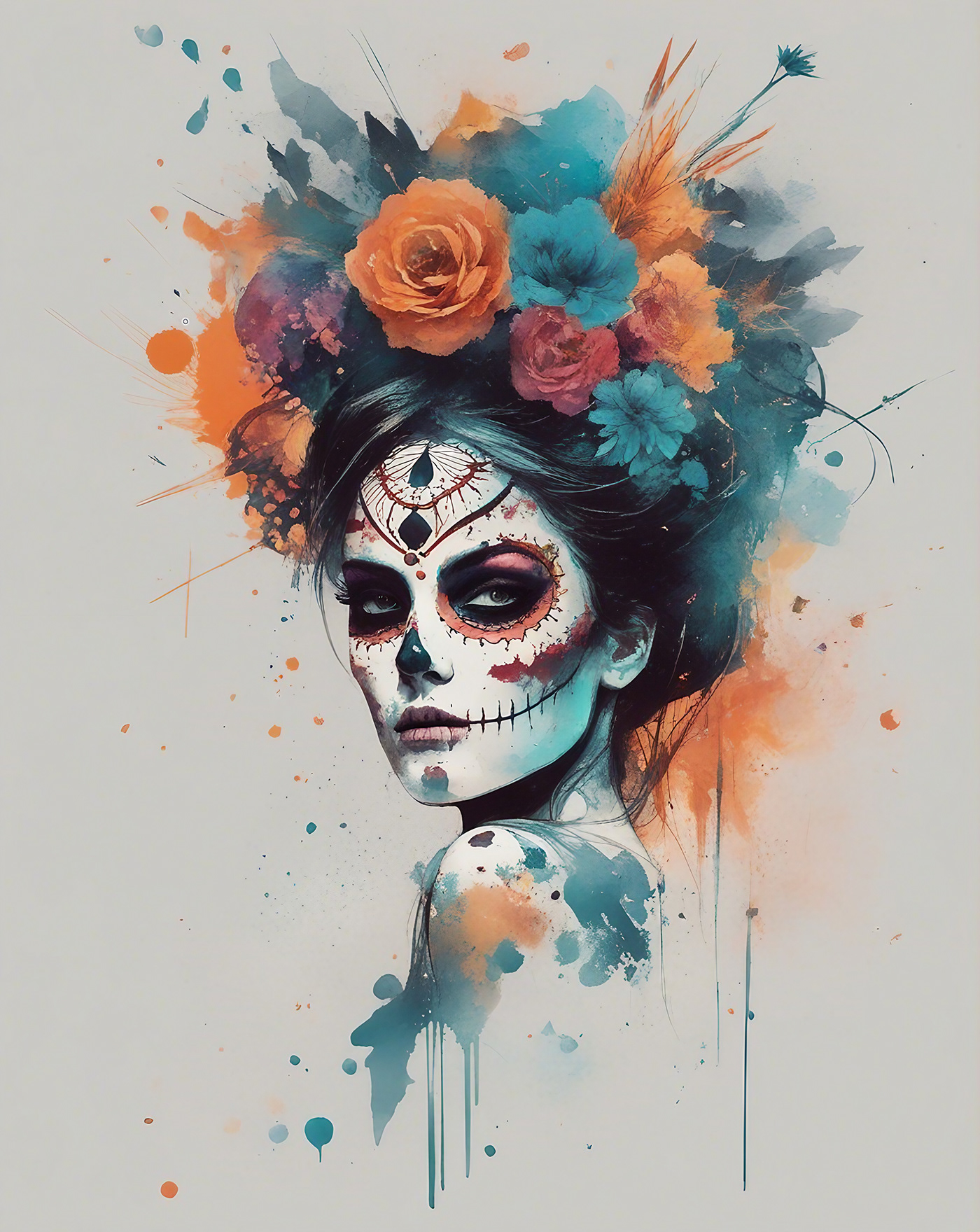 fiesta mexico Flowers ornament Dia De Muertos muertos portrait Digital Art  digital illustration beauty