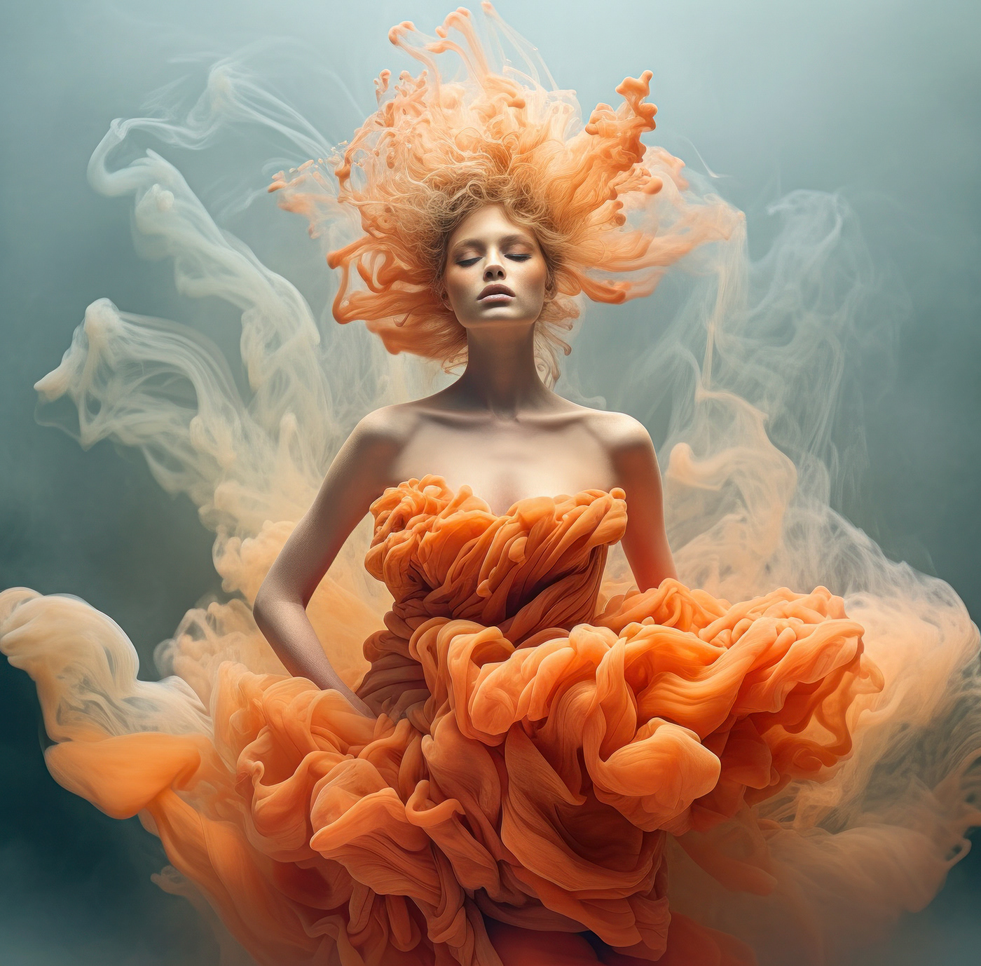 ai Ai Art AI Fashion dress liquid fashion painterly poetic Portrait Painting underwater water