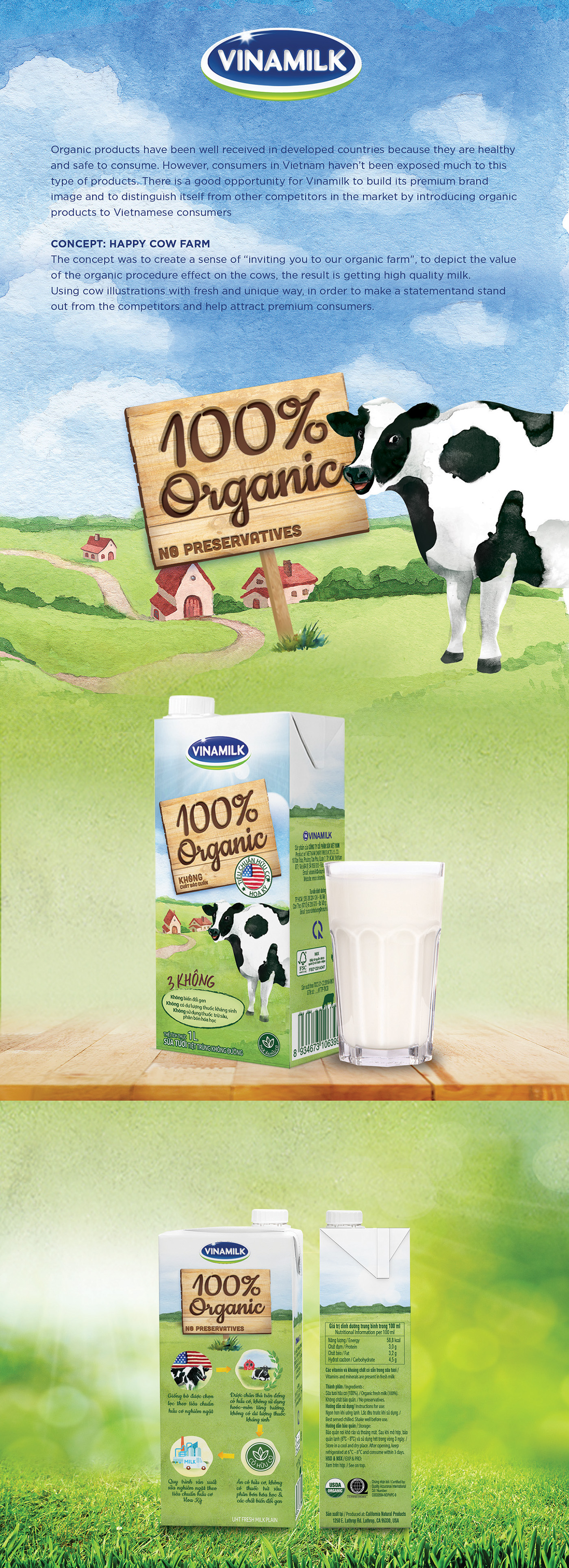 organic milk packaging vinamilk packaging design vietnam organic healthy happy cow farm milk Fresh Milk premium milk